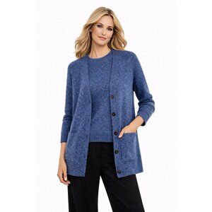 LAFAYETTE 148 2 piece cardigan sweater set twinset cashmere wool knit blue S